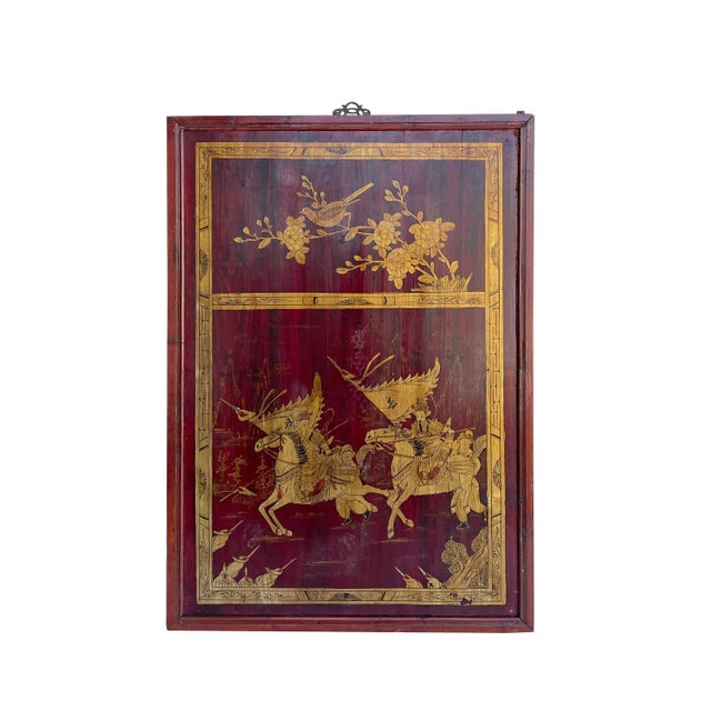 Vintage Chinese Wood Copper Color Warriors Scenery Wall Plaque Panel For Sale In San Francisco - Image 6 of 6