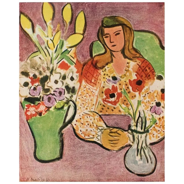 Mauve 1946 After Henri Matisse "Girl With Anemones on Purple Background", First Edition Parisian Lithograph For Sale - Image 8 of 8