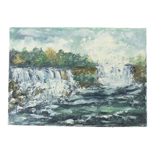 Signed Vintage Oil Painting of Niagara Falls Unframed Small For Sale