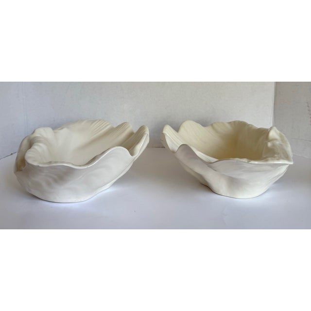 Ivory 1979 Pair of Signed Studio Pottery Shell Form Ceramic Bowls Catchalls For Sale - Image 8 of 12