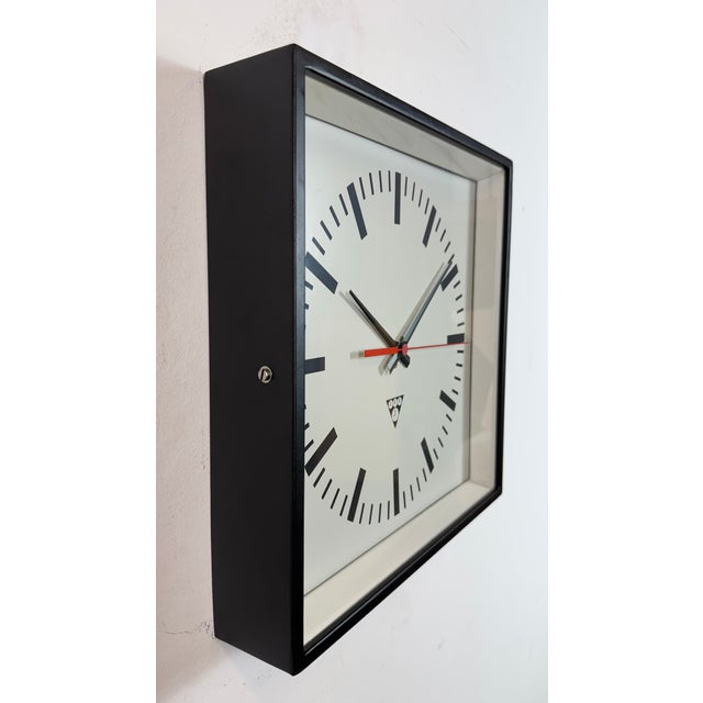Industrial Industrial Black Square Wall Clock from Pragotron, 1980s For Sale - Image 3 of 17