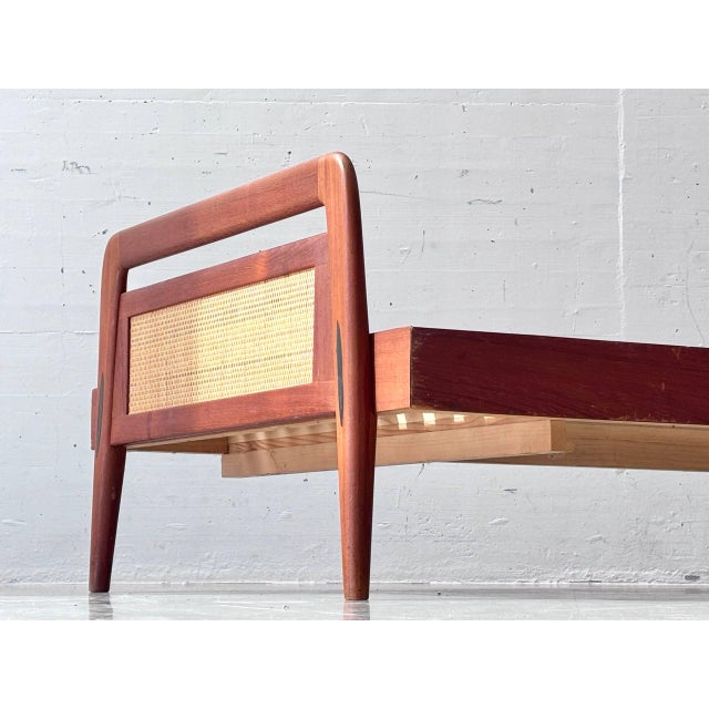 Swiss Form Teak Bed with Rattan Weave, Switzerland, 1950s For Sale - Image 14 of 17