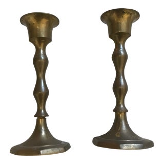 Pair of 1920s Small Dainty Brass Candlesticks For Sale