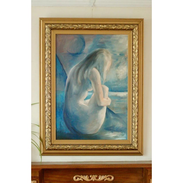 Mid-Century Modern K. Rolfsson, Seated Woman, 1970s, Oil on Canvas, Framed For Sale - Image 3 of 11