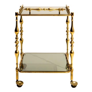 Hollywood Regency Brass Bar Cart on Wheels, France, 1960 Gold For Sale