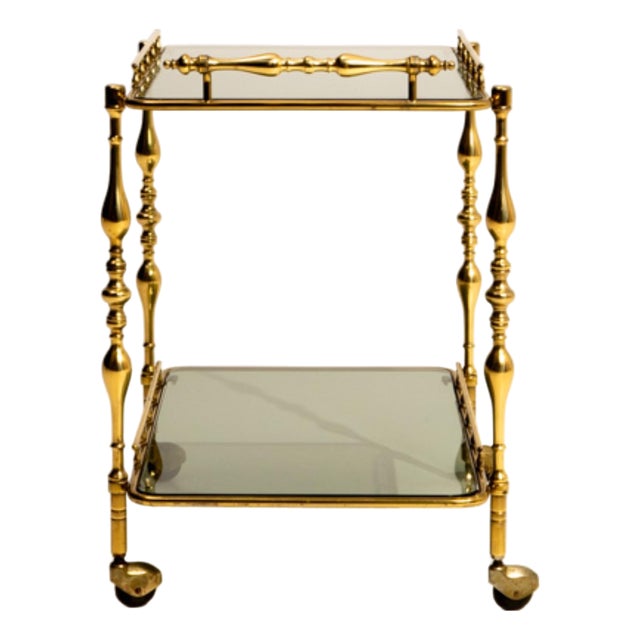 Hollywood Regency Brass Bar Cart on Wheels, France, 1960 Gold For Sale
