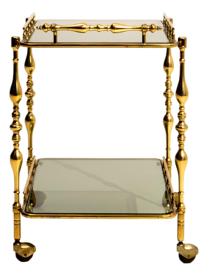Hollywood Regency Brass Bar Cart on Wheels, France, 1960 Gold