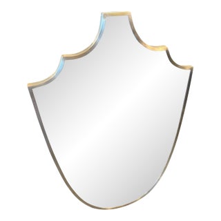 1950s Gio Ponti Style Mid-Century Modern Solid Brass Shield Wall Mirror For Sale