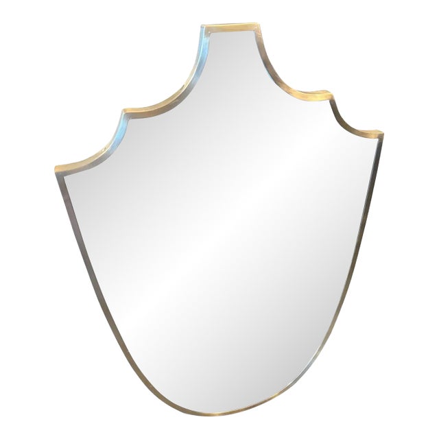 1950s Gio Ponti Style Mid-Century Modern Solid Brass Shield Wall Mirror For Sale