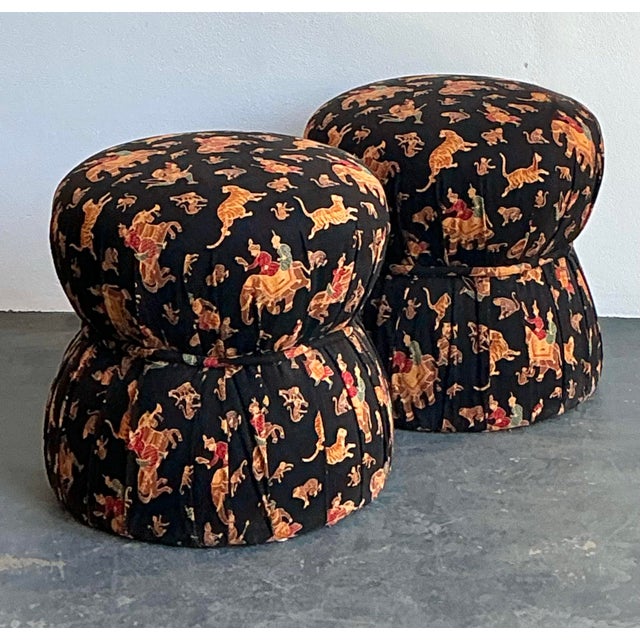Vintage Upholstered Elephant Low Stools - A Pair For Sale - Image 11 of 12
