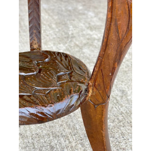 Brown Antique Liberty & Co Art Nouveau Carved Floral Motif Plant Stand Table For Sale - Image 8 of 11