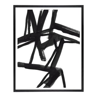 Large Black and White Abstract Modern Art - "Shadows #2" in Custom Black Frame For Sale