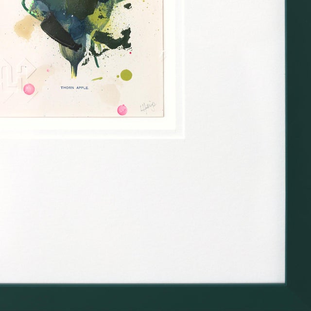 Thorn Apple - Framed Original Botanical Mixed Media Painting on Antique Book Page by Lee Herring For Sale In Los Angeles - Image 6 of 9