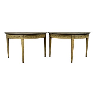Antique Demi Lune Console Table, Set of 2 For Sale