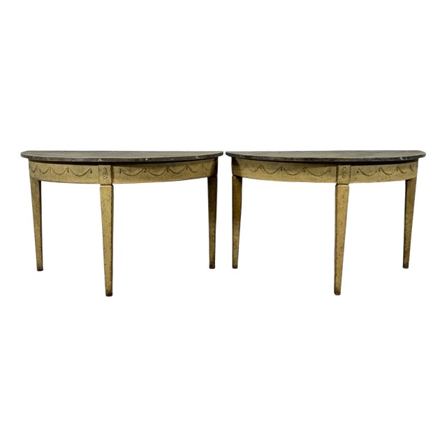 Antique Demi Lune Console Table, Set of 2 For Sale
