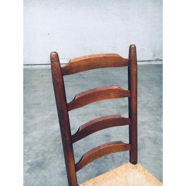 Rustic Ladder Back Oak and Rush Dining Chairs, 1960s, Set of 4 For Sale - Image 9 of 18