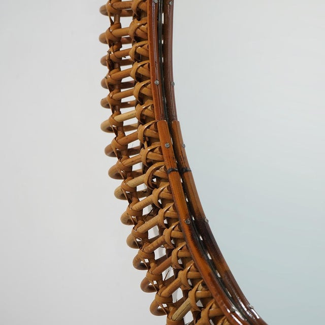 Brown Wall Mirror with Rattan Frame, 1950s For Sale - Image 8 of 12