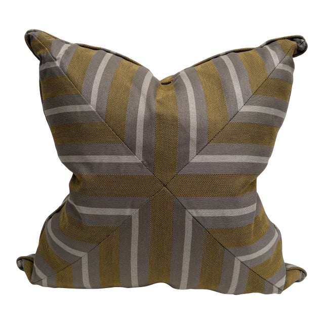 Mitered Cut Stripe Reversible Decorative Pillow For Sale