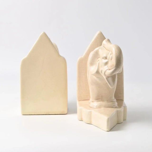 Ceramic Art Deco Crackle Glaze Elephant Bookends, 1930s, Set of 2 For Sale - Image 7 of 11