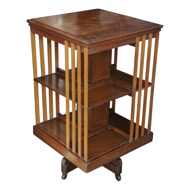 Edwardian Revolving Two-Tier Oak Bookcase For Sale