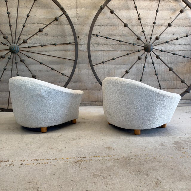 Ivory Pair of Vintage 1950s French-Style Plush Ivory Lounge Chairs After Royere For Sale - Image 8 of 13