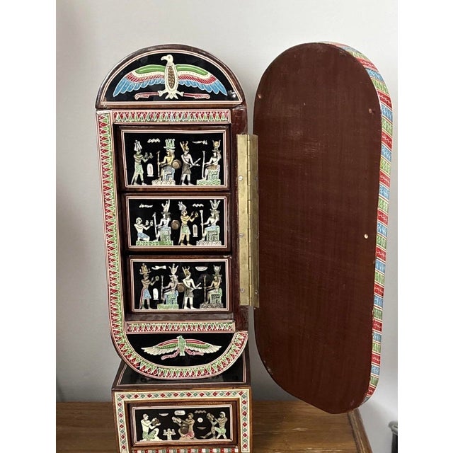 1980s Egyptian Revival 1920s Mother of Pearl Inlay Table Top Jewelry Box For Sale - Image 5 of 12
