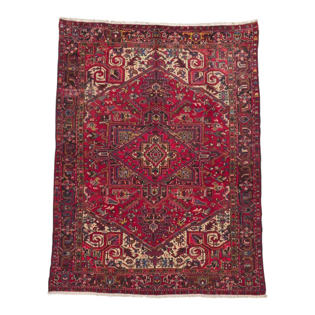 Vintage Persian Heriz Rug - 07'07X 09'11 For Sale