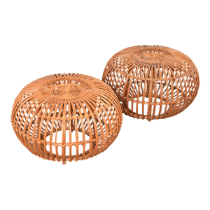Franco Albini Mid-Century Organic Modern Italian Rattan Pouf Ottomans, Pair