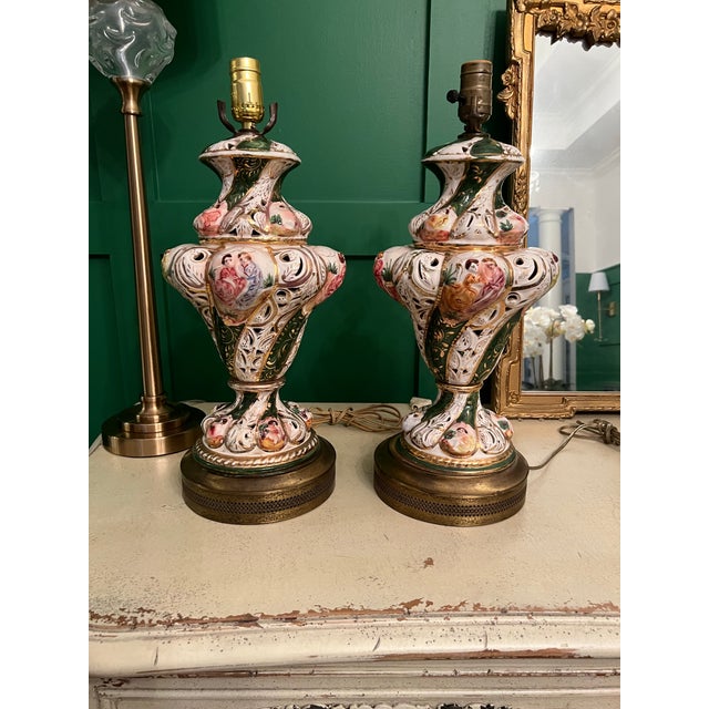 Mid 20th Century Capodimonte Lamps a Pair For Sale - Image 12 of 12