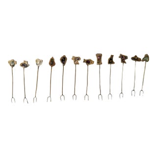 Vintage Handmade Mexican Silver & Abalone Hors D’Oeuvre Picks – Set of 12 For Sale
