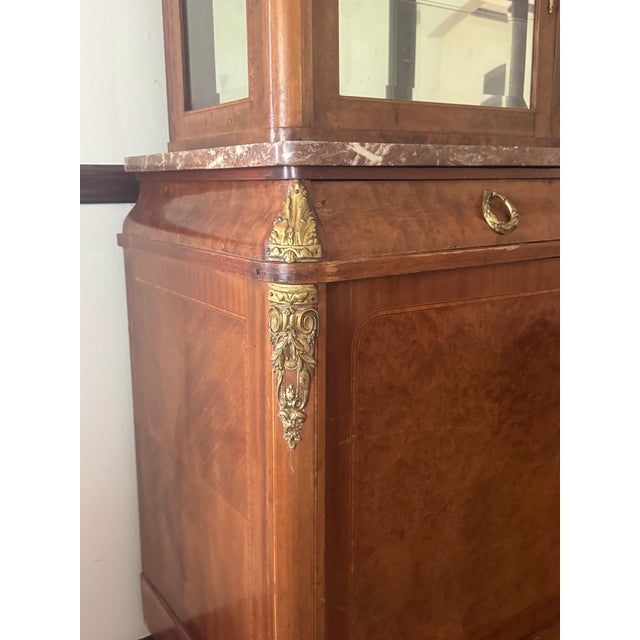 French Antique French Parquetry Bronze Ormolu Display China Cabinet Breakfront For Sale - Image 3 of 3