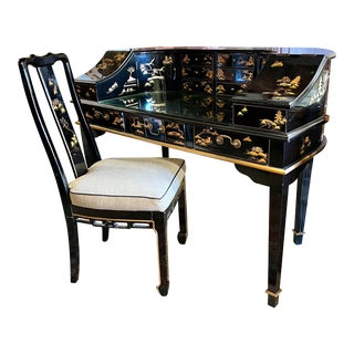 1970s Mid Century Asian Carlton Desk & Chair - Set of 2 For Sale