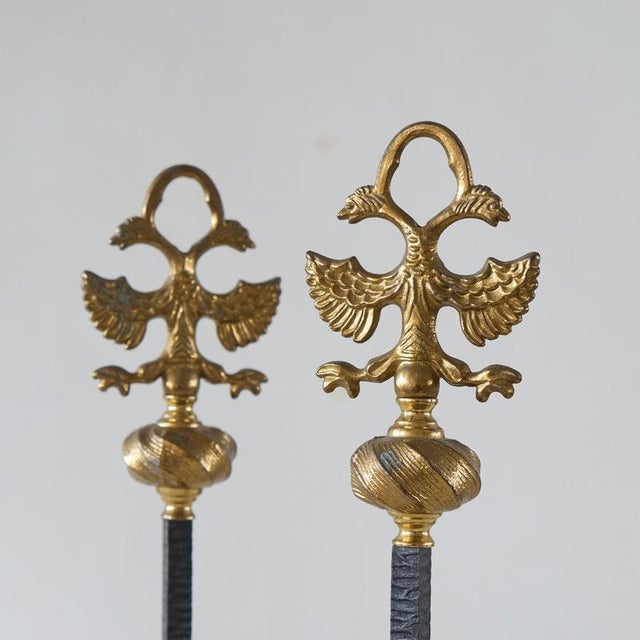 Large 19th Century Andirons in Brass with Birds, 1920s, Set of 2 For Sale - Image 6 of 13