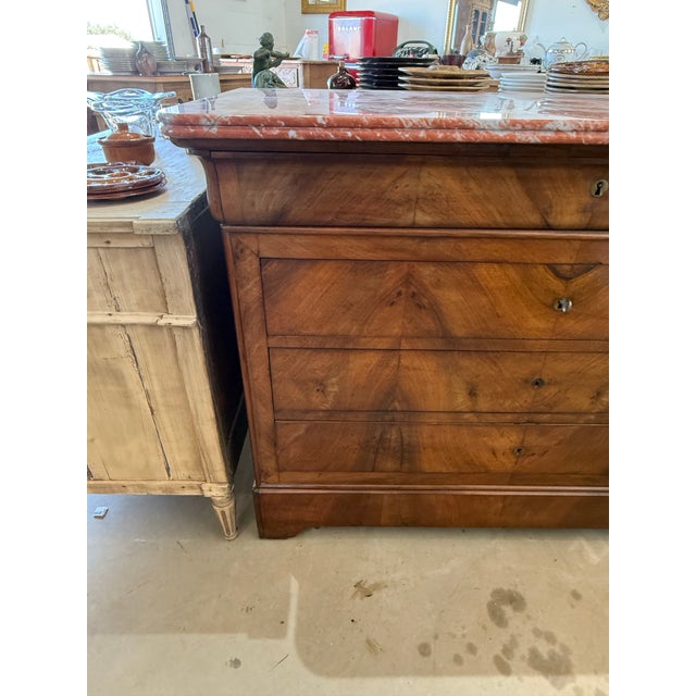 Sienna 19th Century Louis Philippe Walnut Marble Top Chest of Drawer / Commodes For Sale - Image 8 of 12