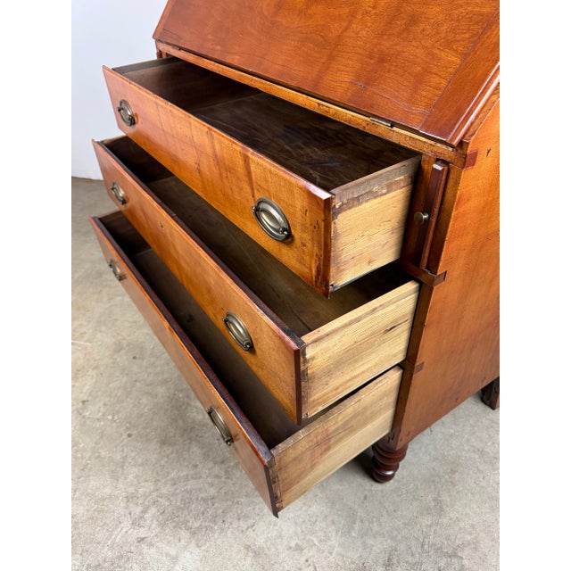 Early 19th Century Early 19th Century Antique Cherry Wood and Pine Slant Top Secretary Desk For Sale - Image 5 of 12