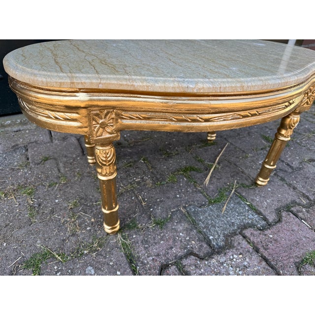 1950 French Louis XVI Gold Beech Marble Coffee Table - 1 Pc For Sale - Image 6 of 12