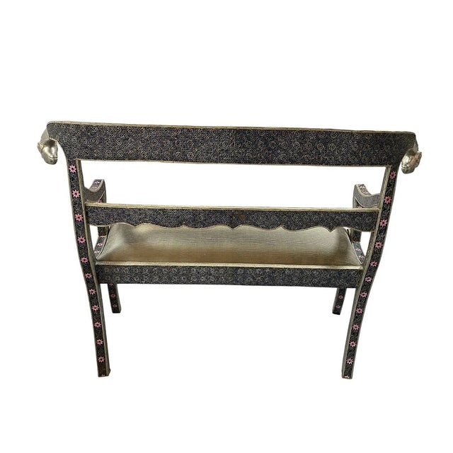 Moroccan Vintage Cloisonne Moroccan Metal Rams Head 2 Seater Love Seat Settee For Sale - Image 3 of 5