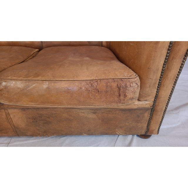 Early 20th Century Vintage Leather Sofa For Sale - Image 4 of 6