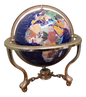 Table Top World Globe in Lapis and Brass, 1970s