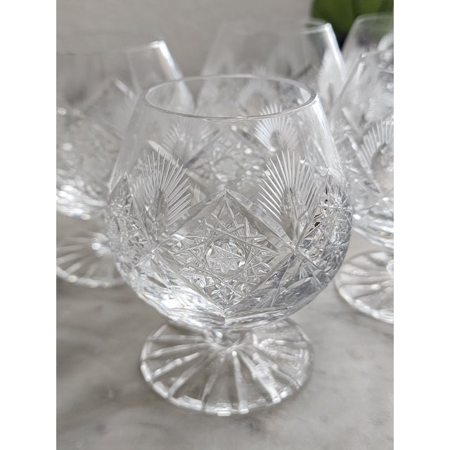 1980s Bohemian Czech Crystal Set of 6 Cognac or Brandy Snifters For Sale In Palm Springs - Image 6 of 10