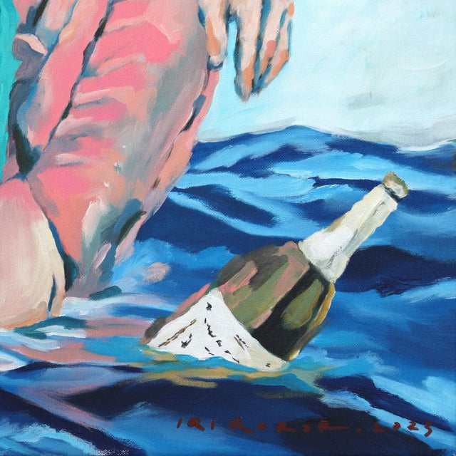 2020s Statement on the Stream - Original Figurative Surrealist Painting Woman Relaxing in Arm Chair Floating on Water Artwork by Iqi Qoror For Sale - Image 5 of 8