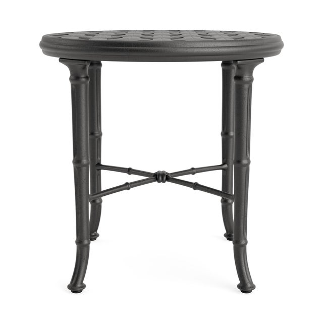 Contemporary Brown Jordan Calcutta 20" Round Cast Top Occasional Table, Textured Pewter frame For Sale - Image 3 of 11