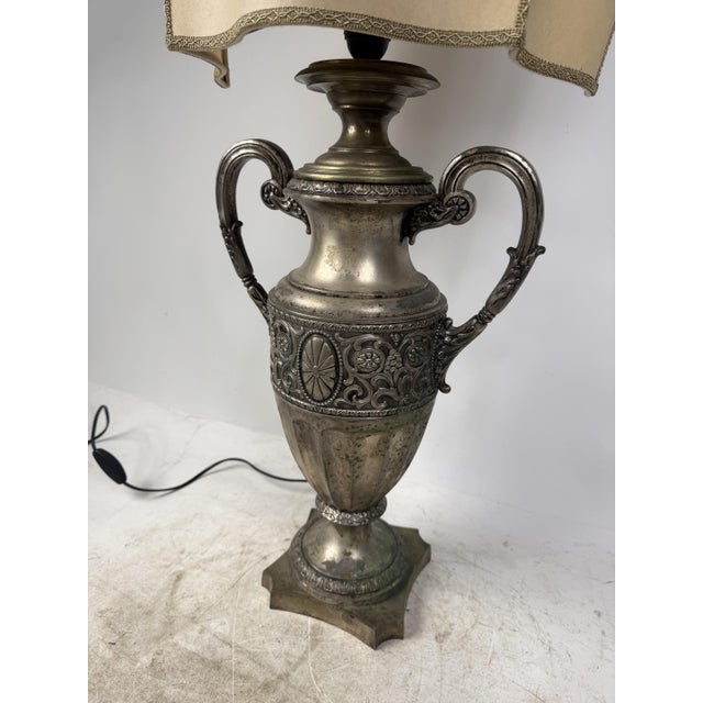 Antique Brass Table Lamp with Silk Shade, 1890s For Sale - Image 15 of 18
