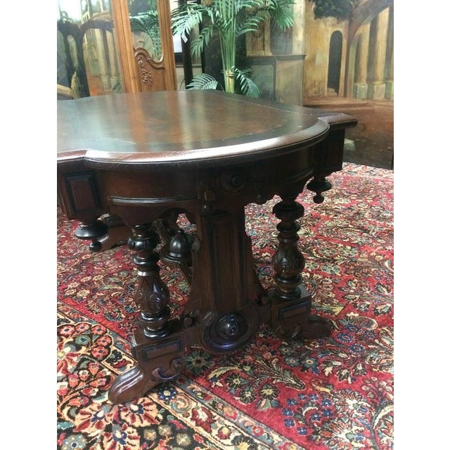 Brown Antique Library Table, Victorian Accent Table, Walnut and Tiger Maple For Sale - Image 8 of 12