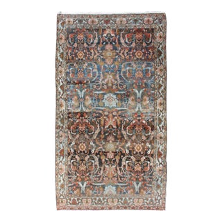 Antique Persian Hamedan Rug With All-Over Geometric Design in Blue, Brown Field For Sale