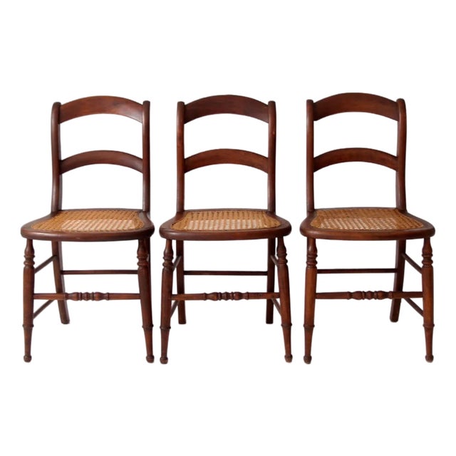 Antique Cane Seat Dining Chairs Set of 3 For Sale