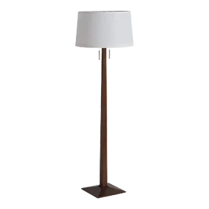 Taper Floor Lamp - Dark Walnut Wood Finish, Weathered Brass, White Linen Shade, Dimmer
