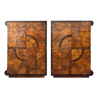 1930s Art Deco Macassar & Exotic Wood Wardrobes With Budapest Museum Export Stamp - A Pair For Sale