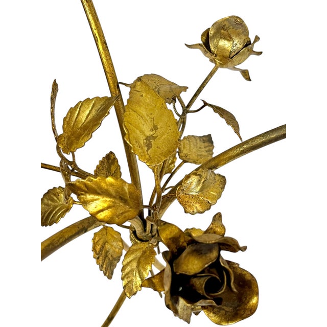 Vintage Italian Hollywood Regency Gold Tole Rose Cocktail Table With Beveled Glass Top For Sale - Image 12 of 16