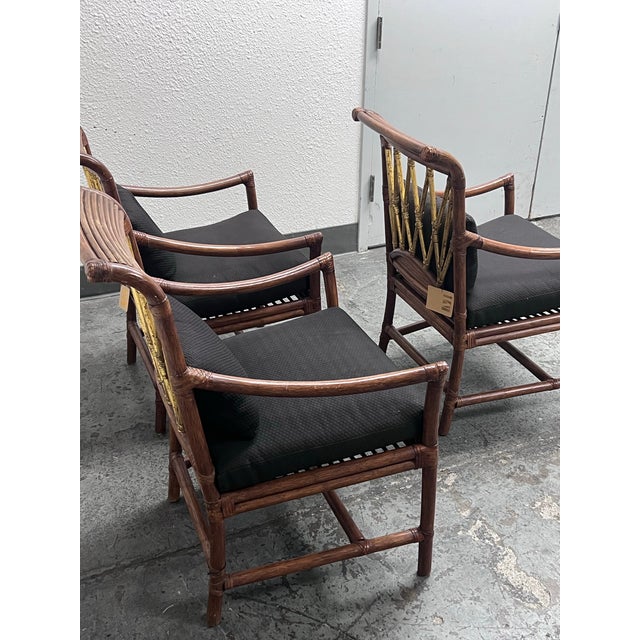 Black McGuire Style Bamboo + Rattan Armchairs, Set of Three For Sale - Image 8 of 12